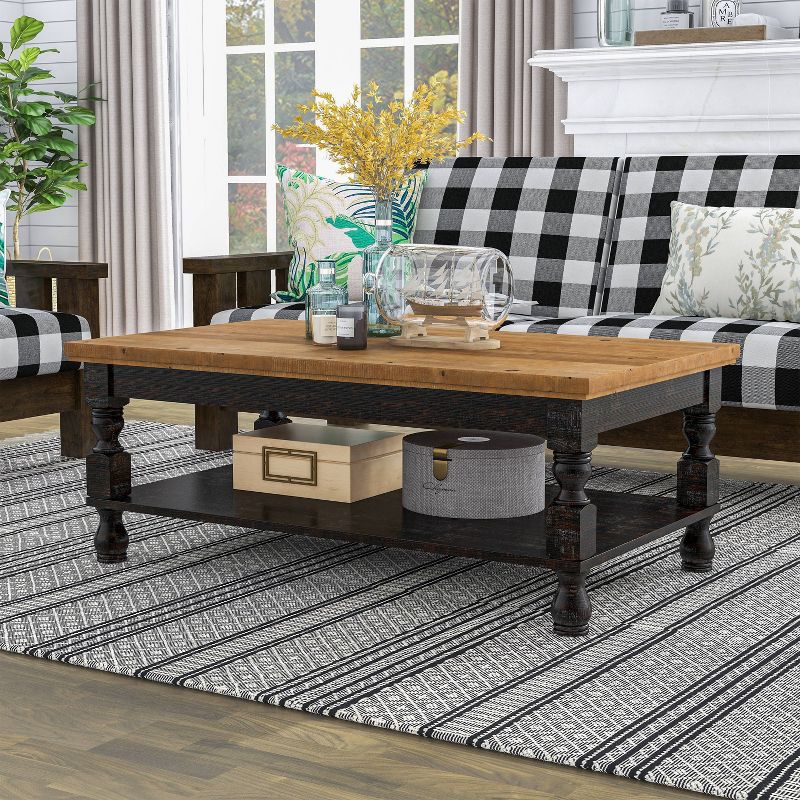 Philoree Wooden Traditional Coffee Table Antique Black and Oak - HOMES: Inside + Out, 3 of 8