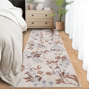 Acekool 2x6 Floral Runner Rug - Washable Vintage Non-Slip Kitchen Rug for Hallway, Entryway, Bedroom & Bathroom in Neutral Beige - 1 of 4