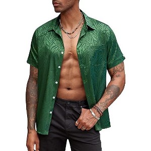 COOFANDY Mens Silk Button Down Short Sleeve Shirt Satin Dress Shirts Summer Beach Wedding Shirt - 1 of 4