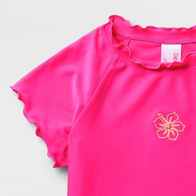 Cat & Jack Girls' Tropical Hibiscus Short Sleeve Rash Guard Bikini Set - Cat & Jack™ Pink S — фото 4