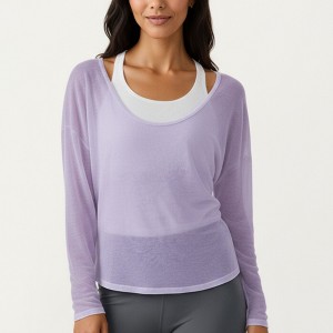 Anna-Kaci Active 2-Piece Women's Long Sleeve Sheer Pullover Top Set with Off Shoulder Neckline and Relaxed Fit - 1 of 4