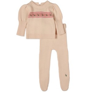 MiniMoi 2 Piece Baby Girls "Tiptoe Through The Tulips" 100% Cotton Knit Footed Legging Set Pink Multi 9 Months - 1 of 3