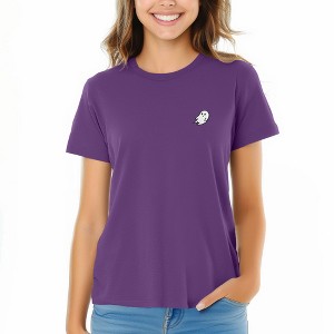 Dalix Ghost Embroidered Cotton Relaxed Fit Short Sleeve Crewneck Tee Shirt Women - 1 of 4