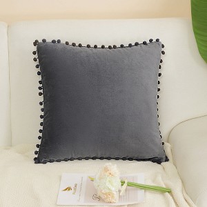 PiccoCasa Velvet Pompoms Decor Square Solid Soft Cushion Covers Pillow Covers 1 Pc - 1 of 4