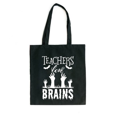 City Creek Prints Teachers Love Brains Canvas Tote Bag - 15x16 - Black
