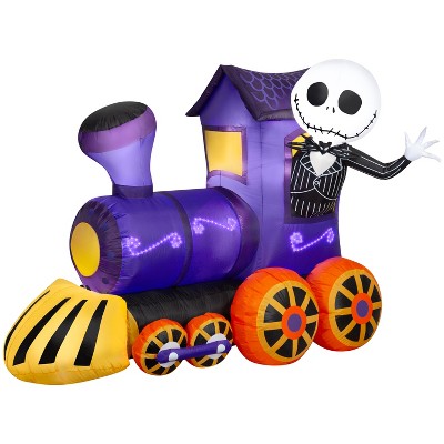 Gemmy Lightshow Airblown Inflatable Jack Skellington in Sewn in Micro LED Purple Train Scene Disney, 5 ft Tall