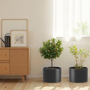 Spassway Indoor Outdoor Round Metal Planter Pot Planter Box Patio Garden Bed Black - 1 of 4
