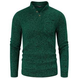 Men's Casual Henley Pullover Sweater Slim Fit Knitted Thermal Fleece Polo Sweatshirt - 1 of 4