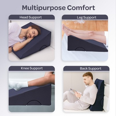 Blue Memory Foam Wedge Pillow with Adjustable Headrest