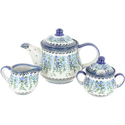 Blue Rose Polish Pottery Blue Aster 3 Piece Tea Set : Target