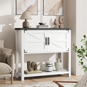 Farmhouse Console Table with 2 Doors & Storage Shelf, Multi-Functional Entryway Table, Buffet Sideboard for Living Room, Kitchen, Hallway - 1 of 4