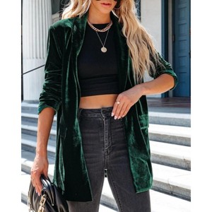Coolmee Women's Velvet Blazers Jackets Business Casual Long Suit Jacket Dressy Cardigan Blazer Work Office - 1 of 4