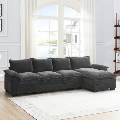 Whisen Modern L-shaped Chenille Cloud Sofa with Double Cushions and Reversible Chaise Lounge