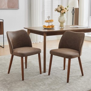 Leather Dining Chairs Set of 2 Upholstered PU Dining Chair w/Wood Legs, Wing Backrest, Wooden Kitchen Chairs w/Thick Cushions, Leveling Feet - 1 of 4