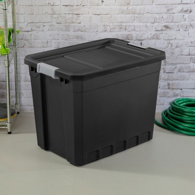Black Heavy Duty Plastic Stackable Storage Tote with Lid