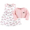 Hudson Baby Infant and Toddler Girl Cotton Dress and Cardigan Set, Modern Rainbow - 3 of 4