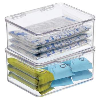 mDesign Plastic Kitchen Pantry/Fridge Organizer Box, Hinged Lid, 2 Pack