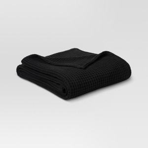 Twin Waffle Weave Bed Blanket Black - Threshold