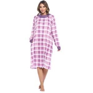 Casual Nights Women's Plaid Long Sleeve Zip Up Long Nightgown - 1 of 4