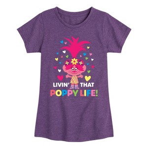 Girls' - Trolls - Livin That Poppy Life Fitted Short Sleeve Graphic T-Shirt - 1 of 4