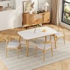 5 PCS Modern Dining Set, Solid Wood Frame Table with Faux Wood Top, Upholstered Chairs with Wood Frame and Polyester Cushion-Coolbibila - 3 of 4