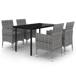vidaXL Patio Dining Set Outdoor Table and Chair Set Poly Rattan and Glass - Gray 55.1" Table Length 4 Items - 1 of 4