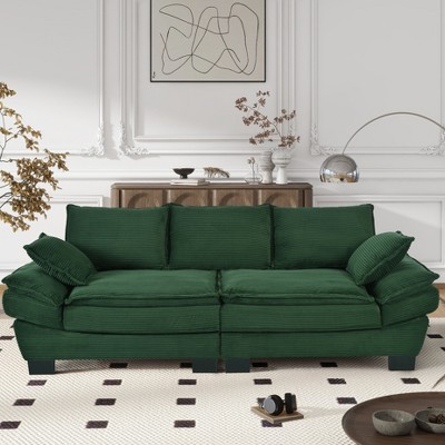 85.4" Modern Curved Sofa, Back Upholstered Couch with 2 Decorative Throw Pillows