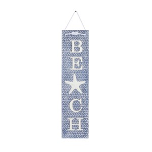 Wood Sign Beach Wall Decor Blue - Olivia & May: Nautical Coastal Art, Carved Wooden Plaque for Living Room - 1 of 4