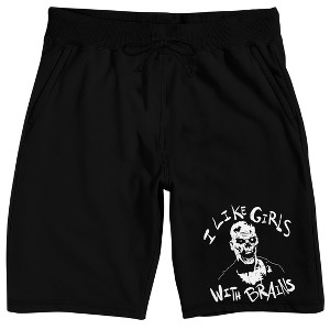 I Like Girls With Brains Zombie Men's Black Sleep Pajama Shorts - 1 of 3
