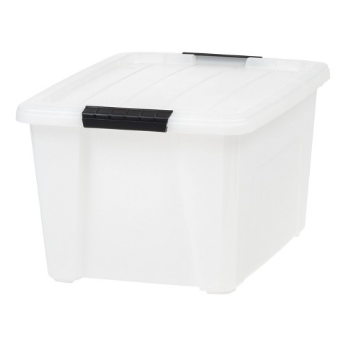 IRIS 32qt Stack and Pull Clear Storage Bin with Lid Natural