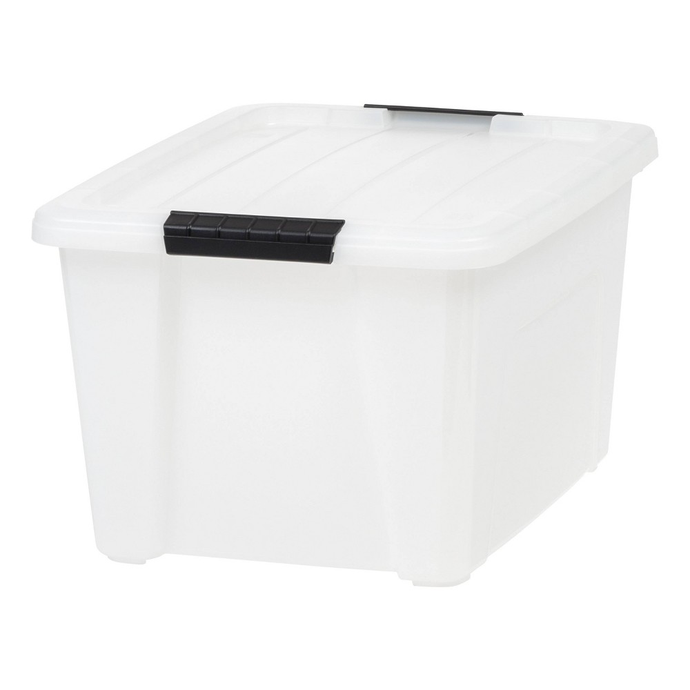 Photos - Clothes Drawer Organiser IRIS 32qt Stack and Pull Clear Storage Bin with Lid Natural 