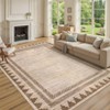 Washable Geometric Bordered Living Room Rugs, Contemporary Non Slip Low Pile Bedroom Carpet, Stain Resistant Dining Room Rugs - 2 of 4