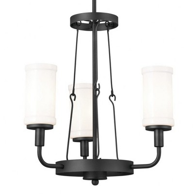 Vetivene Textured Black Mini 3-Light Chandelier with Opal Glass