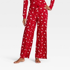 Women's Santa Print Ribbed Holiday Matching Family Pajama Pants - Wondershop™ Red - 1 of 4