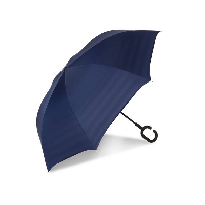 ShedRain UnbelievaBrella Reverse Opening Stick Umbrella - Navy Blue Striped_2