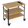 Pizza Oven Table 33"x20"x35.5",3-Tier Bamboo Outdoor Grill Cart,4-Wheel Mobility, Bar Cart Food Prep Table Kitchen Prep/Grill - 2 of 4