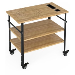 Pizza Oven Table 33"x20"x35.5",3-Tier Bamboo Outdoor Grill Cart,4-Wheel Mobility - 1 of 4