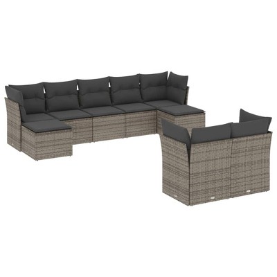 vidaXL 9 Piece Patio Sofa Set with Cushions - Gray Without Table