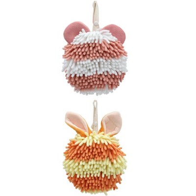 REGALWOVEN Cute Cartoon Soft Absorbent Fluffy Chenille Ball Hand Towels 2 Pcs