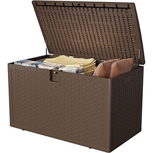 Outdoor Storage Box with Lid, Weather-Resistant Plastic Deck Box, Lockable Outdoor Storage Bin for Patio Furniture, Gardening Tools and Accessories - 1 of 4
