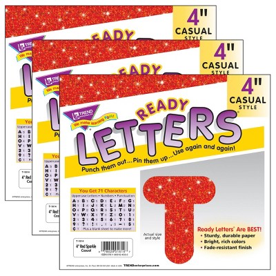 3pk 4" Casual Uppercase Ready Letters Red Sparkle - TREND