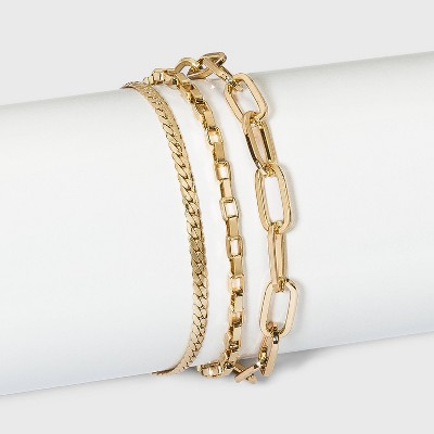 Paperclip Chain Bracelet Set 3pc - A New Day&#8482; Gold