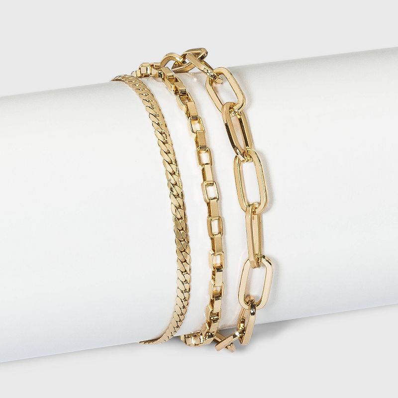 Paperclip Chain Bracelet Set 3pc - A New Day&#8482; Gold, 1 of 8