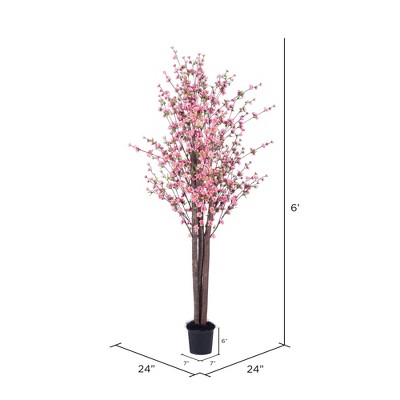6' Hot Pink Silk Blossom Tree in Black Plastic Pot
