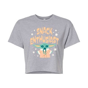 Women's - Star Wars - The Mandalorian Snack Enthusiast Grogu Cropped Graphic T-Shirt - 1 of 4