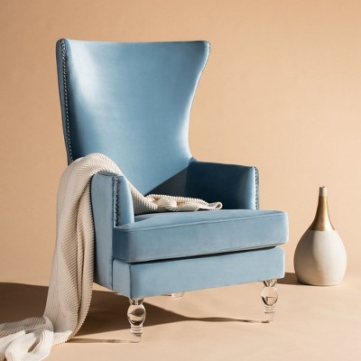Light Blue Velvet Wingback Accent Chair with Acrylic Legs
