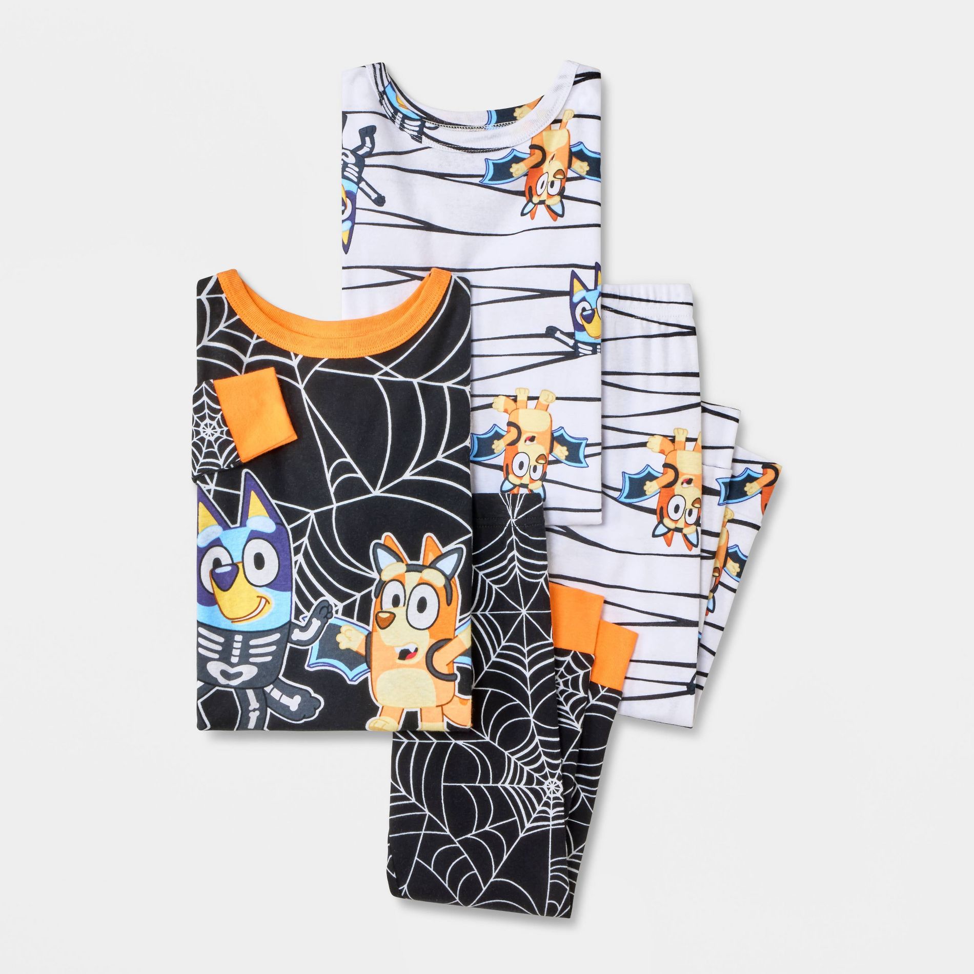 Toddler Boys' 4pc Bluey Cotton Long Sleeve Halloween Pajama Set - White/Black/Orange 5T