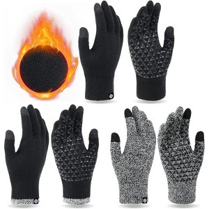 Zuppad 3 Pairs Winter Gloves for Women Men Touch Screen Elastic Knit Thermal Anti slip Gloves for Cold Weather - 1 of 4