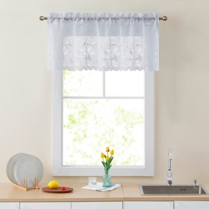 HLC.ME Joyce Lace Sheer Kitchen Curtain Valance Topper - Rod Pocket for Small Windows, Bathroom & Kitchen - 1 of 4