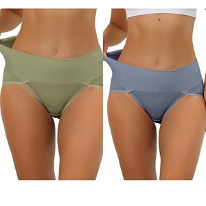 Allegra K Women's Hi-Cut Ribbed High Waist Tummy Control Available in Plus Size Briefs 2 Packs - 1 of 4